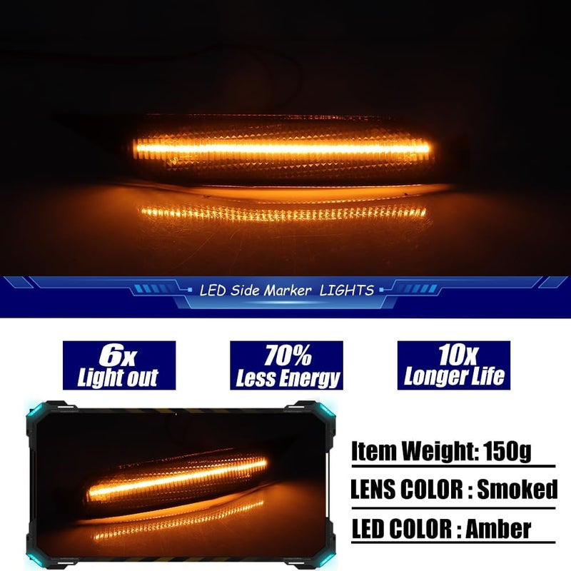 TurningMax For 2004 2005 2006 2007 2008 Mazda RX-8 RX8 Front Bumper Side Marker lights Smoked Lens Amber LED F151-51-120E, F151-51-130E - Image 3